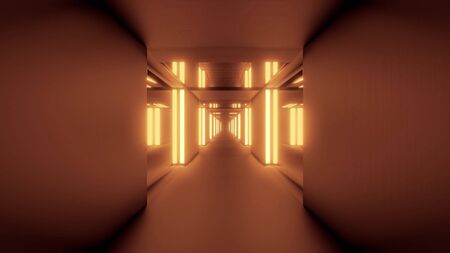 clean golden tunnel corridor with glass windows 3d illustration background wallpaper designの写真素材