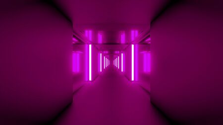 clean pink tunnel corridor with glass windows 3d illustration background wallpaper designの写真素材