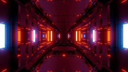 futuristic space sci-fi hangar tunnel corridor with nice reflections and glass windows 3d illustration background wallpaperの写真素材
