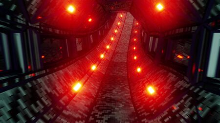 fantasy dungeon tunnel corridor with bricks texture and glass windows 3d illustration wallpaper backgroundの写真素材