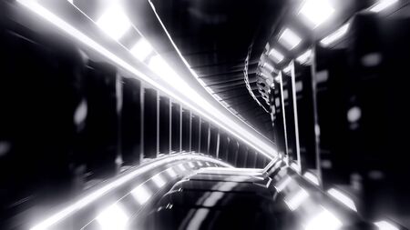 abstract reflective design tunnel corridor 3d illustration wallpaper backgroundの写真素材