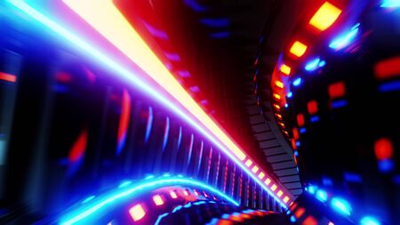 abstract reflective design tunnel corridor 3d illustration wallpaper backgroundの写真素材