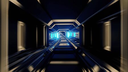 futuristic scifi space hangar tunnel corridor with glass windows 3d rendering background wallpaper,の写真素材