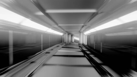 clean black and whitetunnel corridor with glowing lights 3d illustration background wallpaperの写真素材