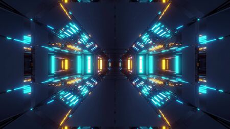 futuristic scifi hangar tunnel corridor with nice reflections 3d illustration backgrounds wallpaper,の写真素材