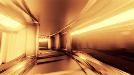 clean golden tunnel corridor with glowing lights 3d illustration background wallpaperの写真素材