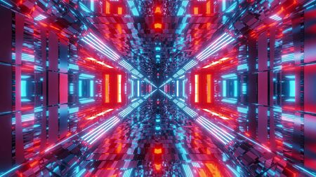 scifi tunnel corridor 3d illustration background wallpaper in futuristic reflective designの写真素材