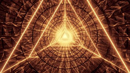 abstract glowig wireframe triangle design with dark abstract background 3d illustration wallpaper, abstract dark 3d rendering artの写真素材