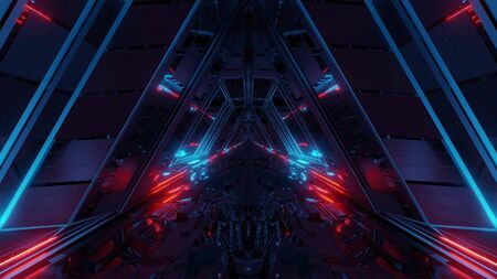 futuristic sci-fi space war ship hangar tunnel corridor with reflective glass windows 3d...