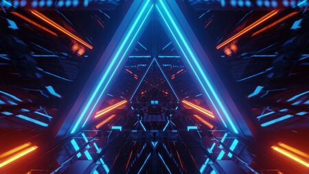technical triangle space ship hangar tunnel corridor with glass windows 3d illustrations graphics...