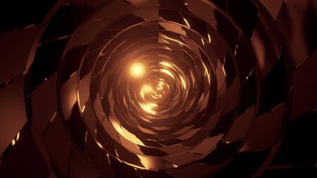 abstract round tunnel with brick pattern texture and glowing spheres 3d illustration background wallpaper, round metal pipe with abstrct design 3d rendering graphic artworkの写真素材