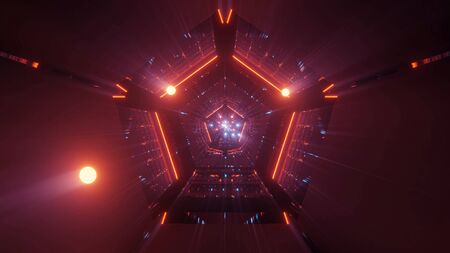 3d illustration background wallpaper with beautiful glowing spheres fly through abstract 5 corner...
