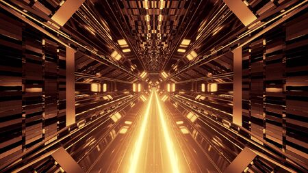 3d illustration background wallpaper of a futuristic textured science-fiction tunnel corridor with hot glowing bottom and cool reflectin glass windows graphic artworkの写真素材