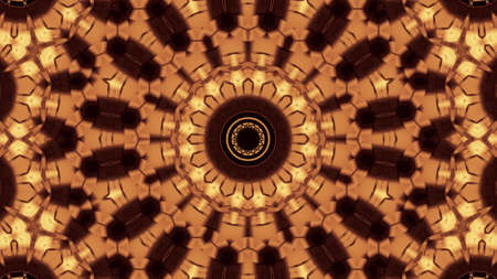 3D Illustration Gold Brown Kaleidoscope Vision Backgroundの写真素材