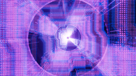 Neon dots hud tunnel fly 3d illustration concert visual background wallpaperの写真素材