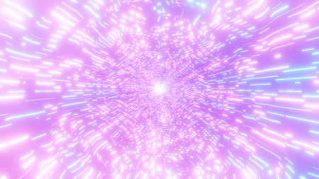 Glowing neon lines tunnel fly through 3d illustration background wallpaperの写真素材