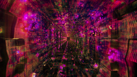 Colorful lights effects neon dots space tunnel 3d illustration background wallpaper artworkの写真素材