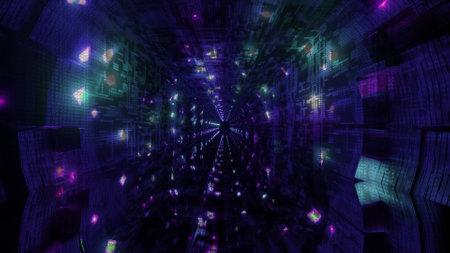 Magic neon dots tunnel 3d illustration wallpaper background artworkの写真素材