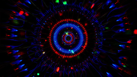 Glowing particles neon reflection tunnel 3d illustration background wallpaper