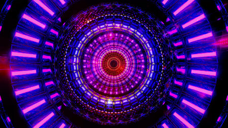 Rotating blue space design with glowing neon particles 3d illustration background wallpaper design artworkの写真素材