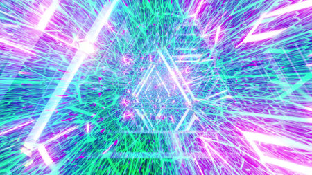 Glowing neon lines abstract tunnel 3d illustration background wallpaper design artworkの写真素材