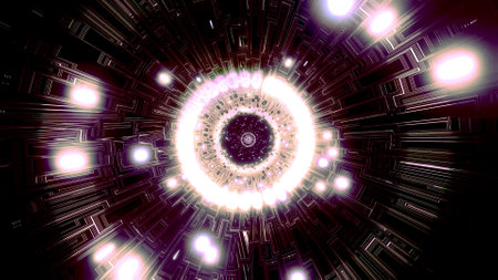 Silver technical science fiction tunnel 3d illustration background walllpaper design artworkの写真素材