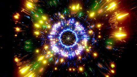 Color changing green orange neon sci-fi tunnel 3d illustration background walllpaper design artwork