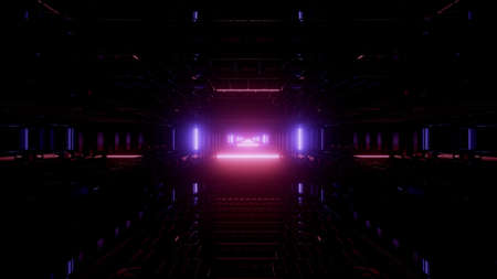3D illustration of multicolored lamps in tunnel