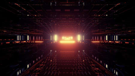 3D illustration of dark tunnel with bright lamps