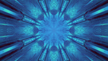 3D illustration of blue geometric tunnel