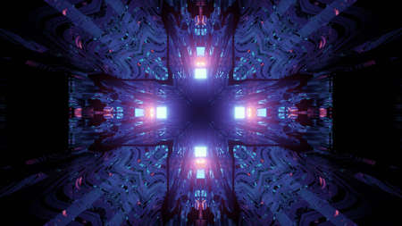 3D illustration of dark geometric tunnelの写真素材