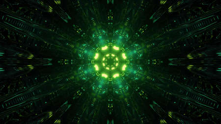 3D illustration of rays of green light as kaleidoscope background