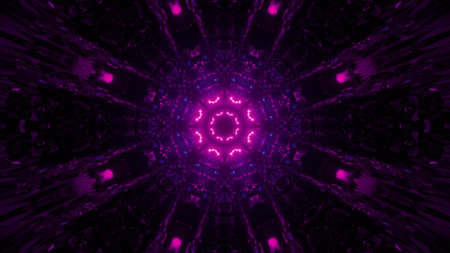 3D illustration of round tunnel with pink illuminationの写真素材