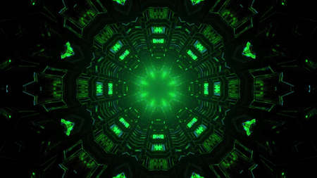 Abstract 3d illustration of green spherical tunnelの写真素材