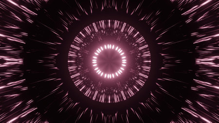 Glowing luminous round center of dark tunnel on 3d illustration