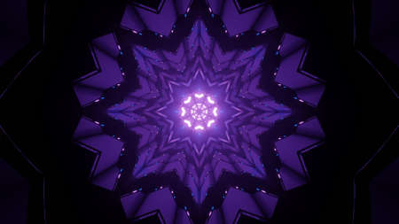 Symmetrical snowflake shaped pattern with glowing lamps in 3D illustration