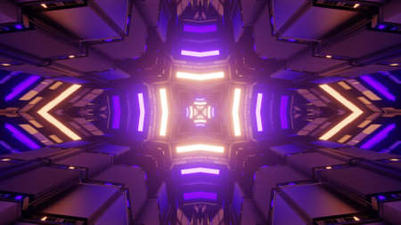 Virtual tunnel with colorful illumination 3d illustrationの写真素材