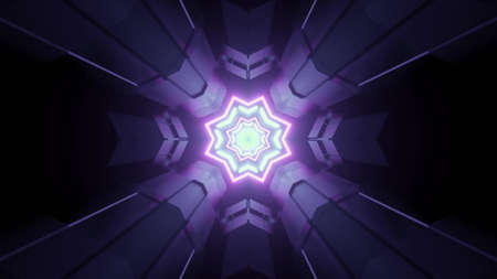 Virtual tunnel in purple neon illumination 3d illustrationの写真素材
