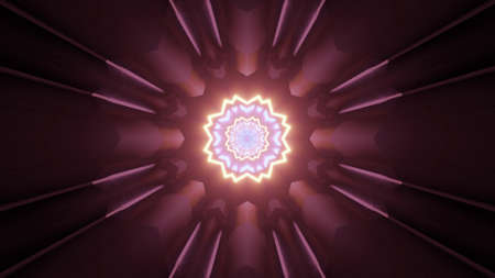 Flower shaped hole in illuminated futuristic tunnel 3d illustrationの写真素材