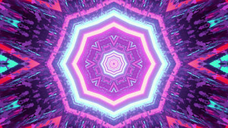 Ornamental geometric pattern with neon light reflections 3d illustration