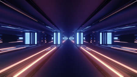 3d illustration of glowing neon corridor