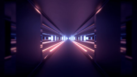 3d illustration of geometrical tunnel of panels and blocksの写真素材