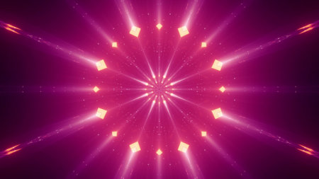 Neon beams with geometric ornament 3D illustration