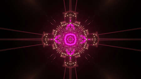 Glowing geometric ornament in darkness 3d illustrationの写真素材