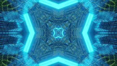 Shiny geometric illumination of futuristic tunnel 3d illustration