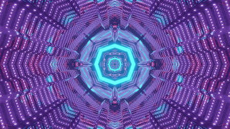 Virtual world tunnel with colorful neon lights 3d illustrationの写真素材
