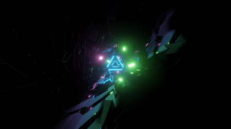 Triangle tunnel in neon light 3d illustration