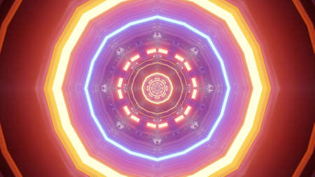 Multicolored neon tunnel with geometric ornament 4K UHD 3D illustration