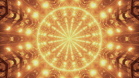 Golden lights in futuristic tunnel 4K UHD 3d illustration