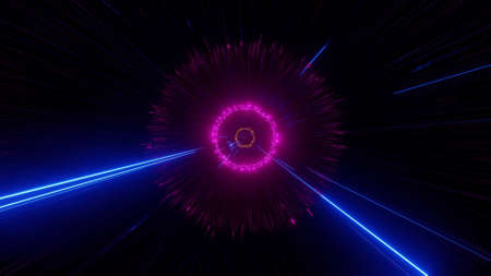 Vivid neon beams in dark tunnel UHD 3D illustration